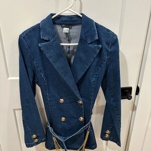 VENUS Women's Denim Blazer with Gold Buttons